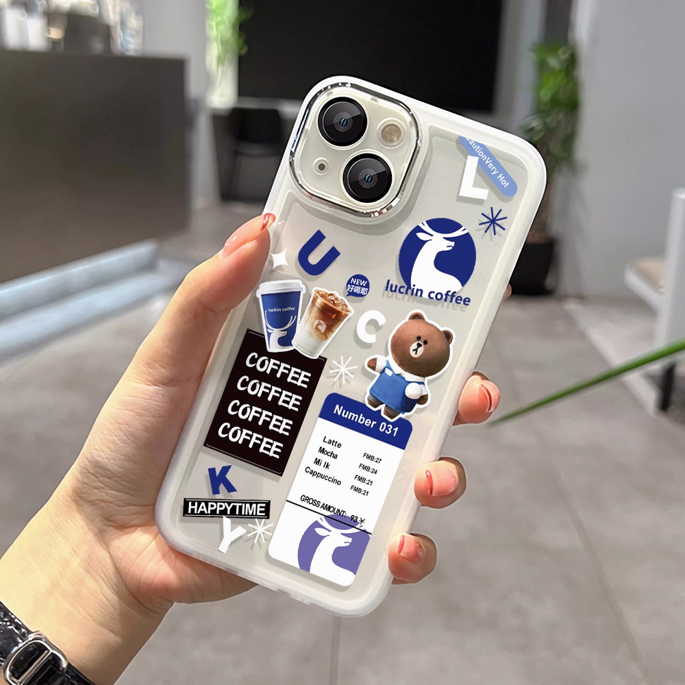 Miếng Dán Bảo Vệ lens Camera Bằng Kim Loại Họa Tiết Gấu Và Cà Phê Cho iphone 14promax 11 13 12 7Plus X XS Max 7 8