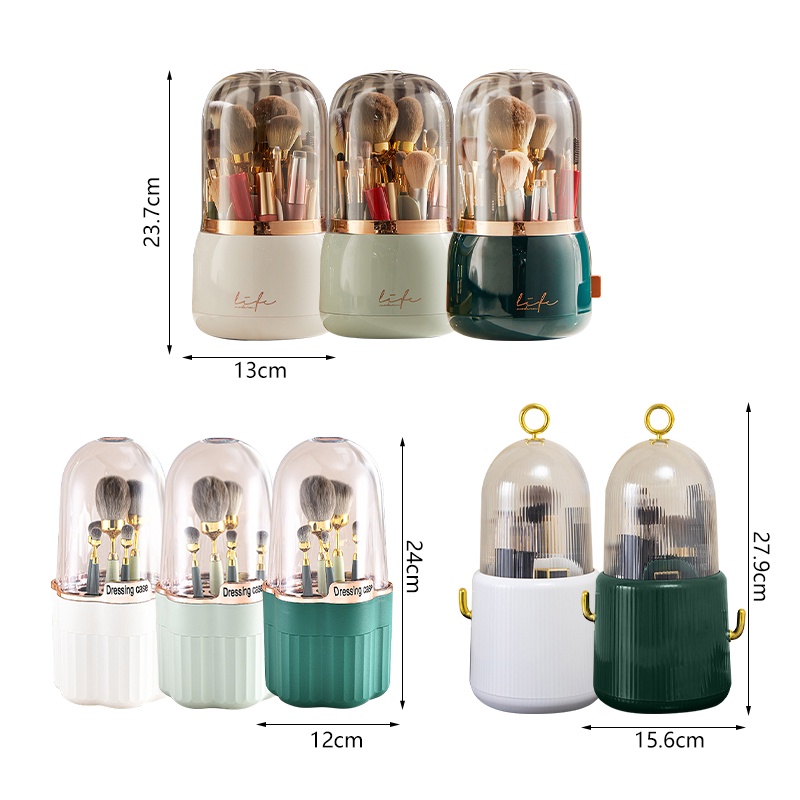 Hộp Đựng Cọ Trang Điểm Có Ngăn Xoay Chống Bụi Tiện Lợi