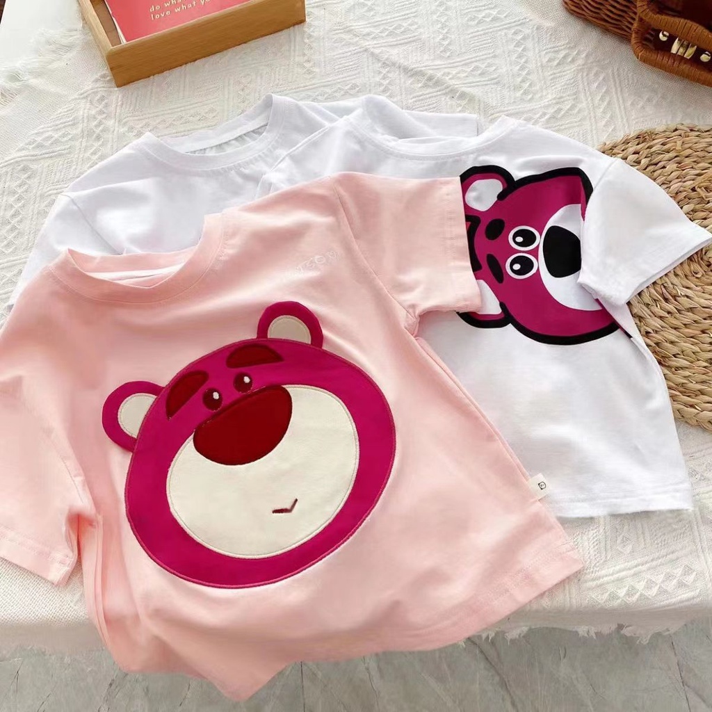 Áo Thun Cộc Tay In Hình Gấu Và Dâu Hoạt Hình Cho Bé Gái-AA0063