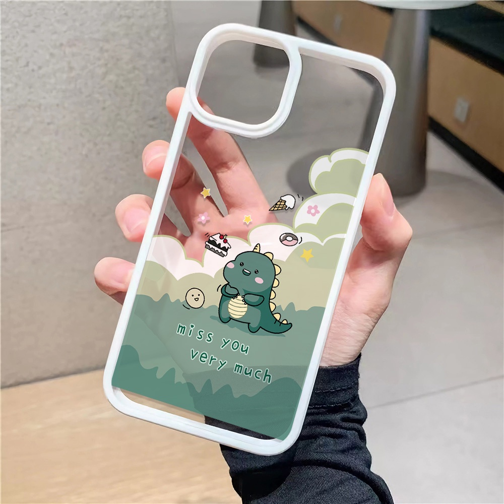 Ốp Điện Thoại Nhựa Acrylic Cứng Trong Suốt Hình Khủng Long Màu Xanh Lá Cho iphone 14promax 11 13 12 7Plus 8 X XS Max