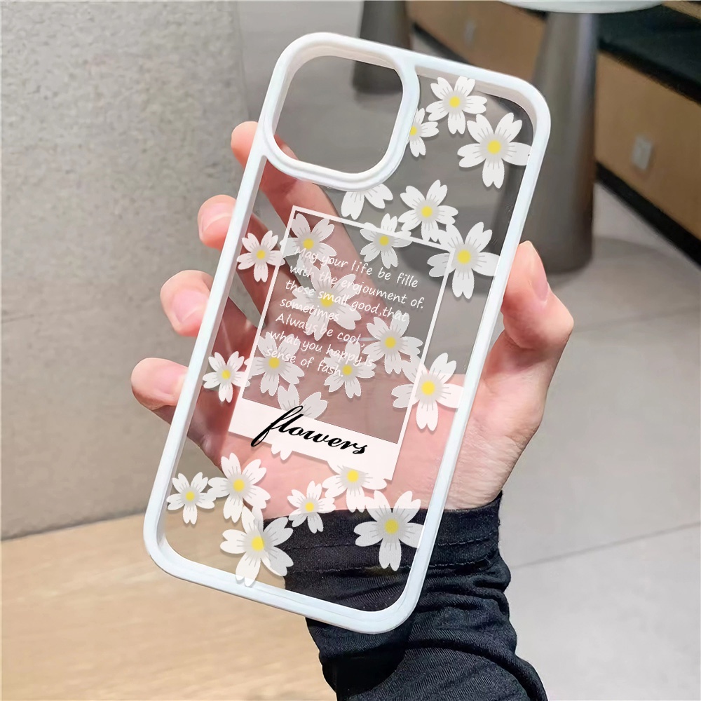 Ốp Điện Thoại Nhựa Acrylic Cứng Trong Suốt In Hình Hoa Trắng Thời Trang Cho iphone 14promax 11 13 12 7Plus 8 X XS Max