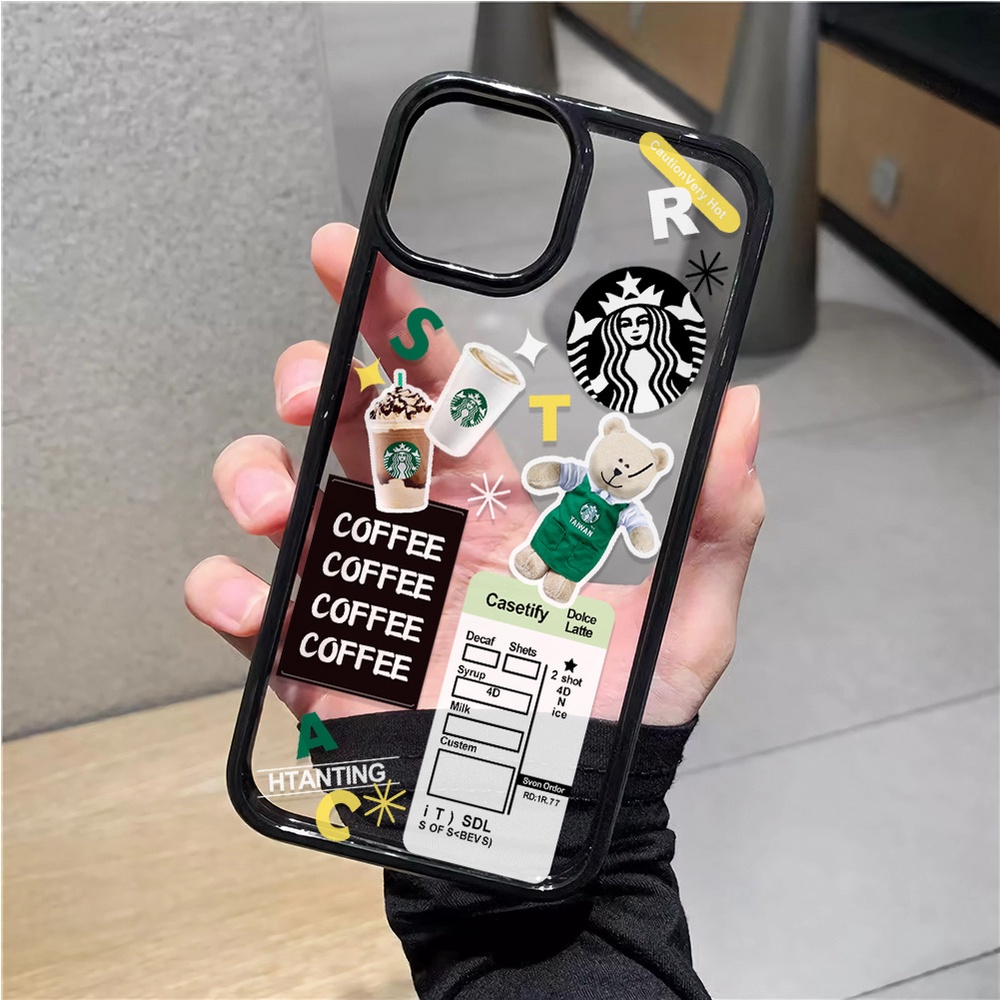 Ốp Điện Thoại Nhựa Acrylic Cứng Trong Suốt In Hình Gấu Và Cà Phê Cho iphone 14promax 11 13 12 7Plus 8 X XS Max