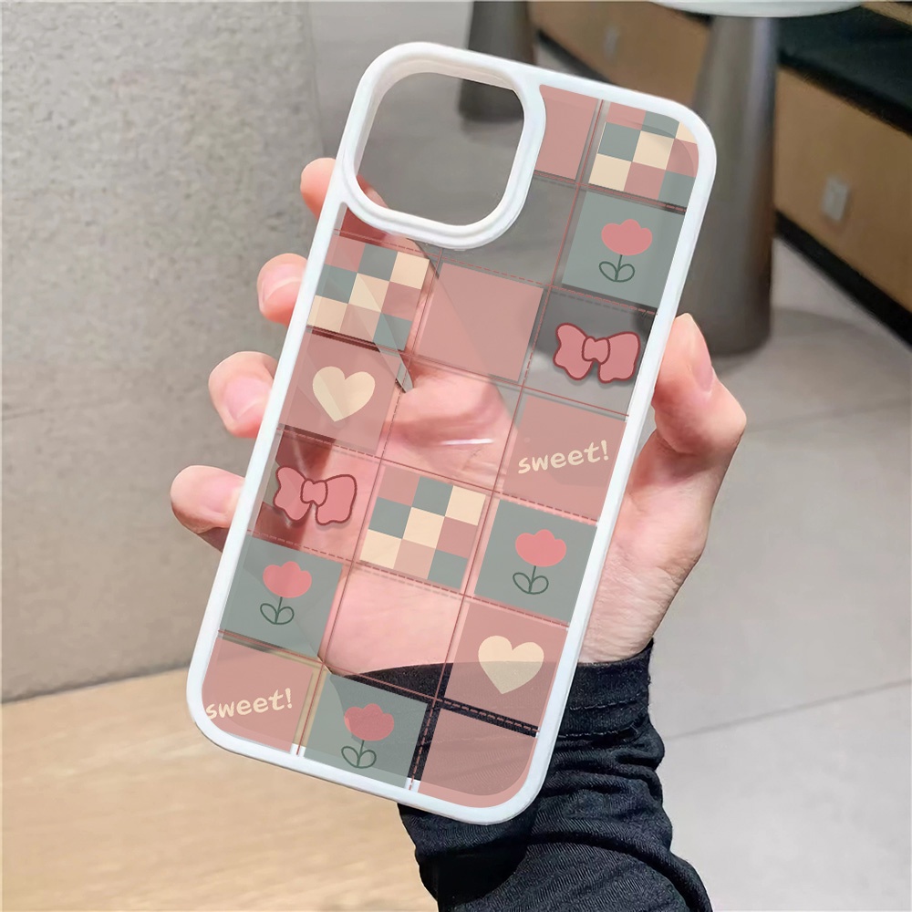 Ốp Điện Thoại Nhựa Acrylic Cứng Trong Suốt In Họa Tiết Kẻ Ô Trái Tim Cho iphone 14promax 11 13 12 7Plus 8 X XS Max