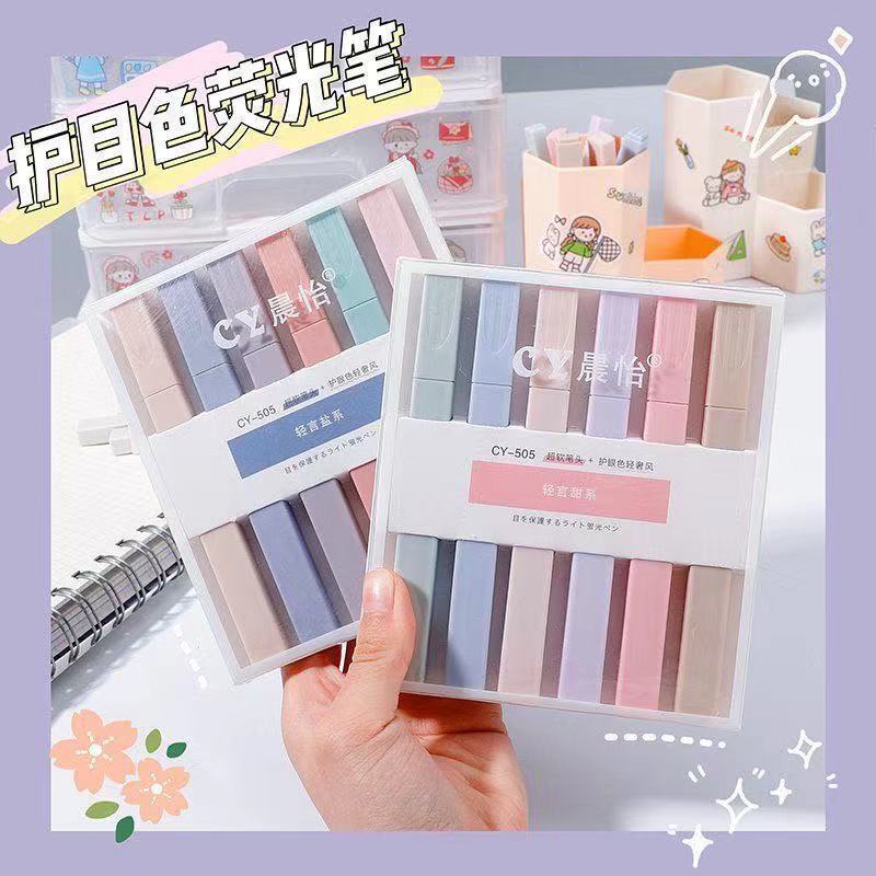 Combo Vỉ 6 Bút nhớ dòng dấu dòng dạ quang highlight thân vuông màu Pastel CY-505
