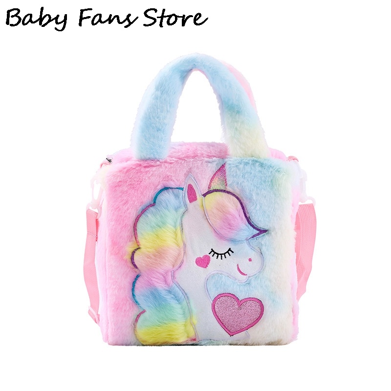 Túi Đeo Chéo Hình Kỳ Lân Phủ Lông Nhiều Màu Thời Trang Mùa Đông Xinh Xắn Cho Bé