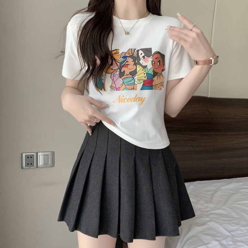 SUXI Áo thun ngắn tay cổ tròn dáng rộng thời trang hàn quốc dành cho nữ