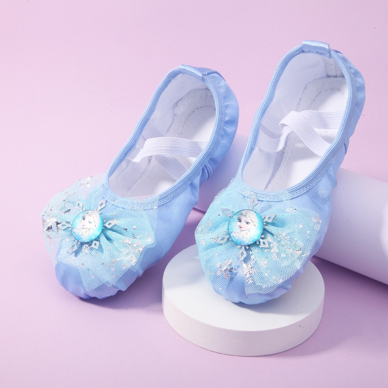 Giày ballet cao cấp satin đính nơ tuyết Elsa màu xanh da trời
