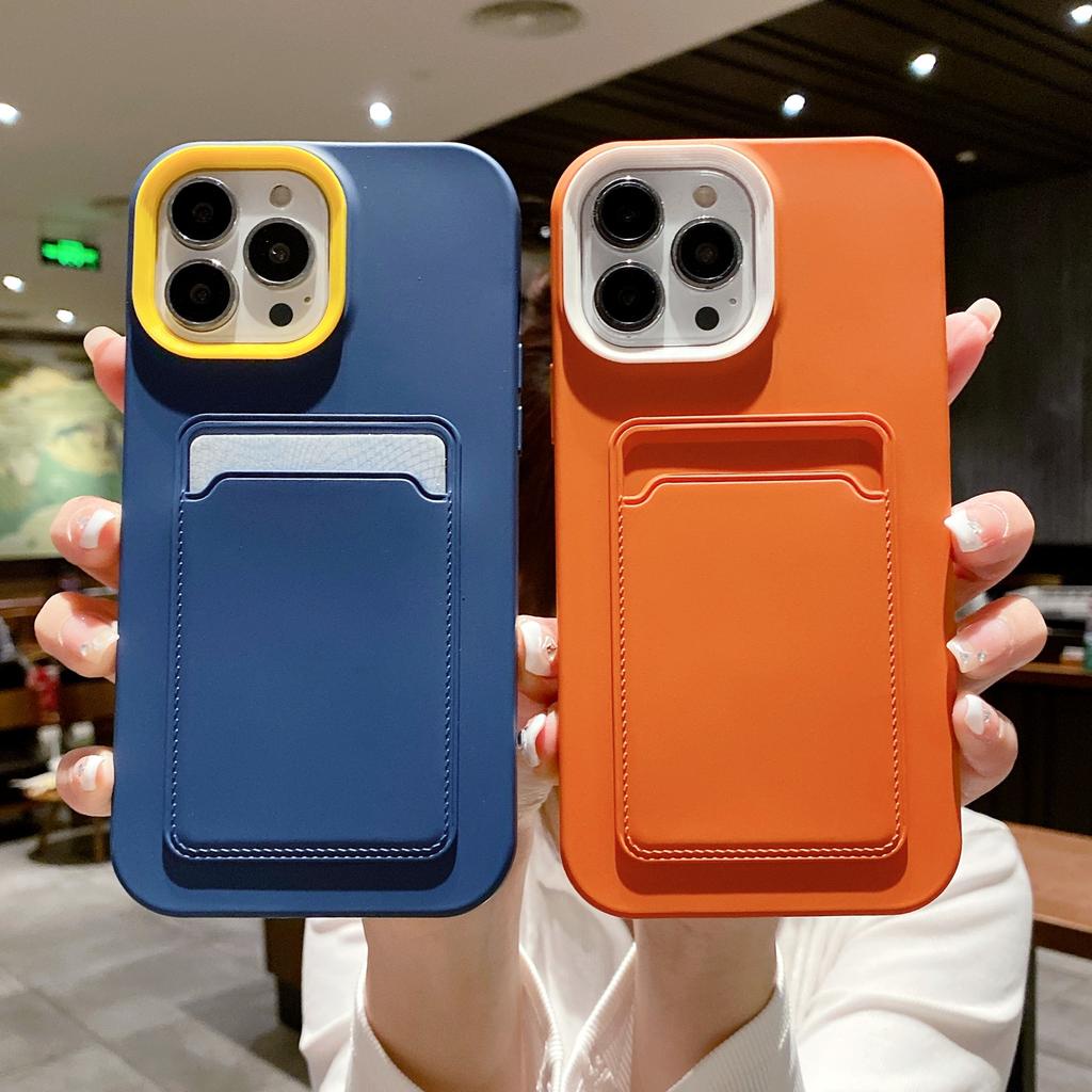 Ốp Điện Thoại Silicon Dạng Lỏng Có Ngăn Đựng Thẻ 3 Trong 1 Cho iPhone 14promax 13 12 11 7Plus X XR XSMAX
