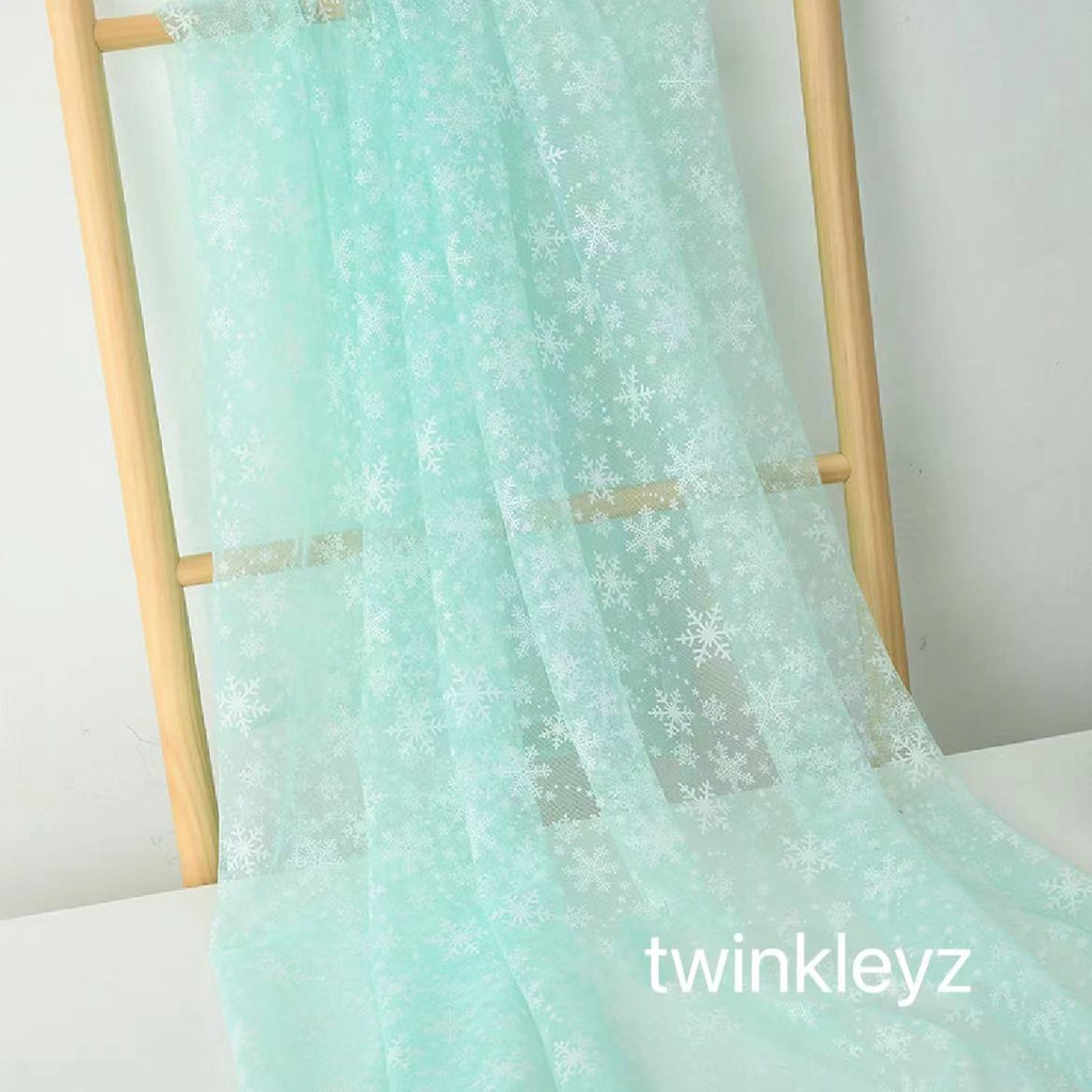 Vải Lưới In Hình Hoa Tuyết Dùng May Đầm Công Chúa Elsa DIY