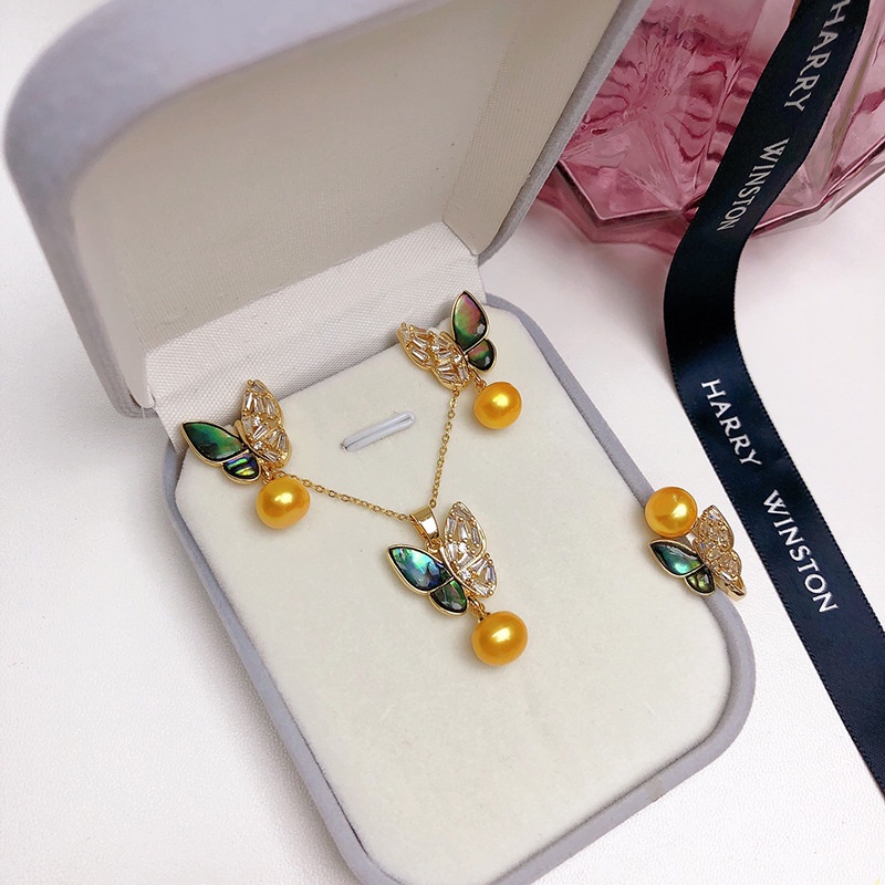 Set Trang Sức Ba Món Đính Ngọc Trai Tự Nhiên Thời Trang Cho Nữ