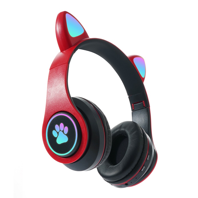 Tai Nghe Bluetooth Không Dây Hình Tai Mèo Dễ Thương Có Đèn LED Phát Sáng Gấp Gọn Được