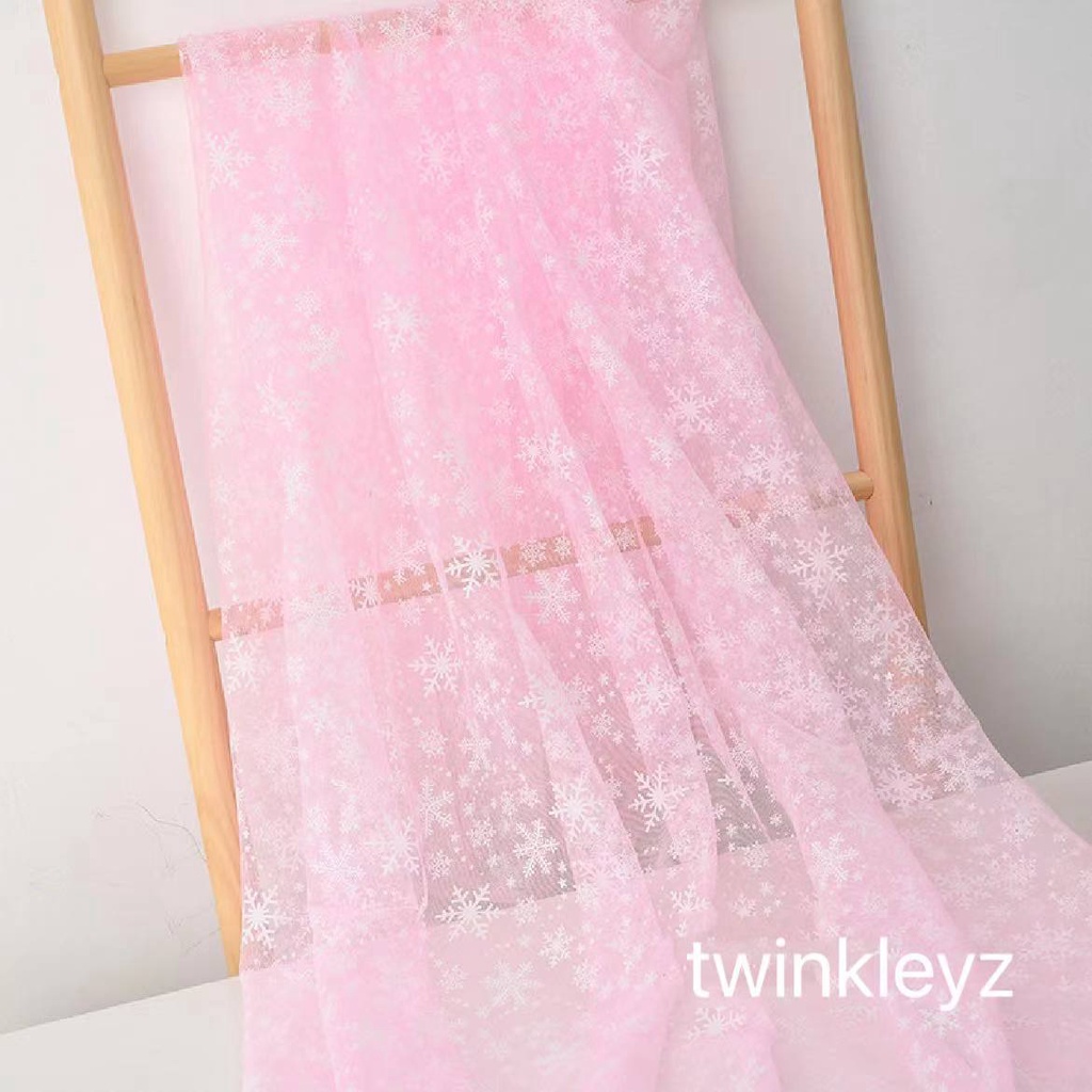 Vải Lưới In Hình Hoa Tuyết Dùng May Đầm Công Chúa Elsa DIY
