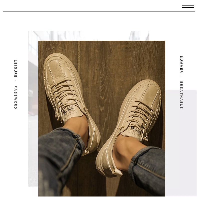 Giày Da pu Đế Bằng Không Thấm Nước Chống Trượt Thời Trang Xuân Thu Cho Nam