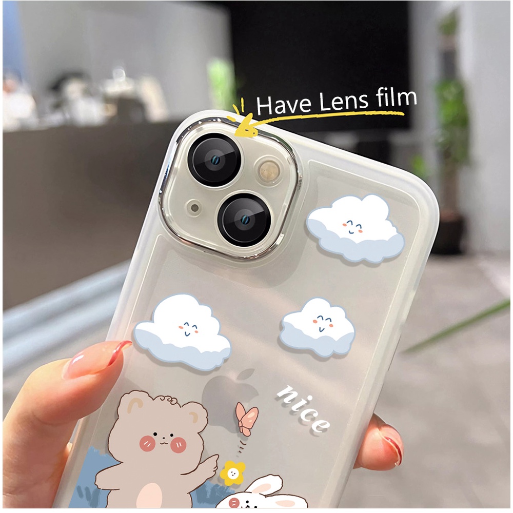 Miếng Dán Bảo Vệ lens Chụp Hình Bằng Kim Loại Hình Gấu / Thỏ / Đám Mây Cho iphone 14promax 11 13 12 7
