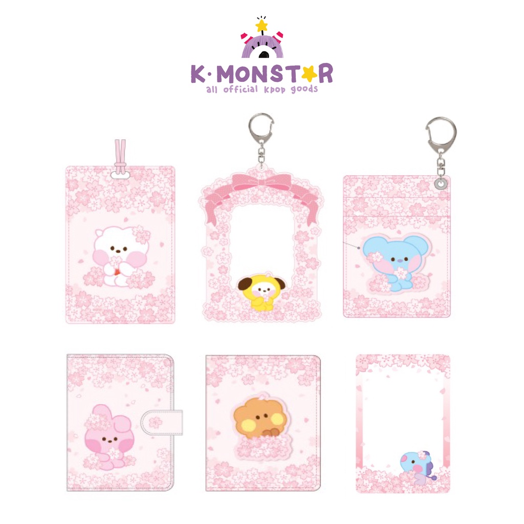 Thẻ bảng tên KMONSTAR BT21 minini hình hoa anh đào dùng đựng ảnh/ hộ chiếu