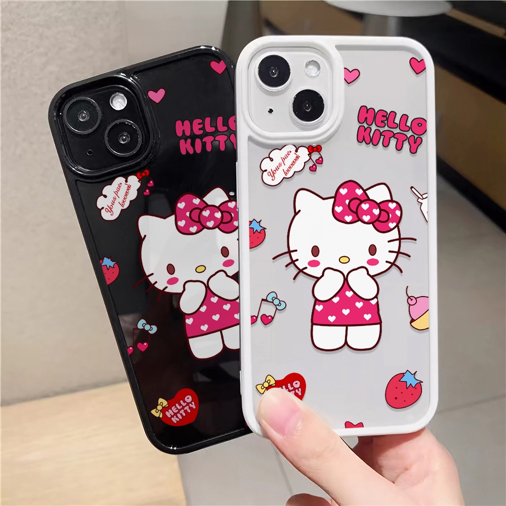 Ốp Điện Thoại Nhựa Acrylic Cứng Trong Suốt In Hình Hello Kitty Màu Hồng Cho iphone 14promax 11 13 12 7Plus 8 X XS Max