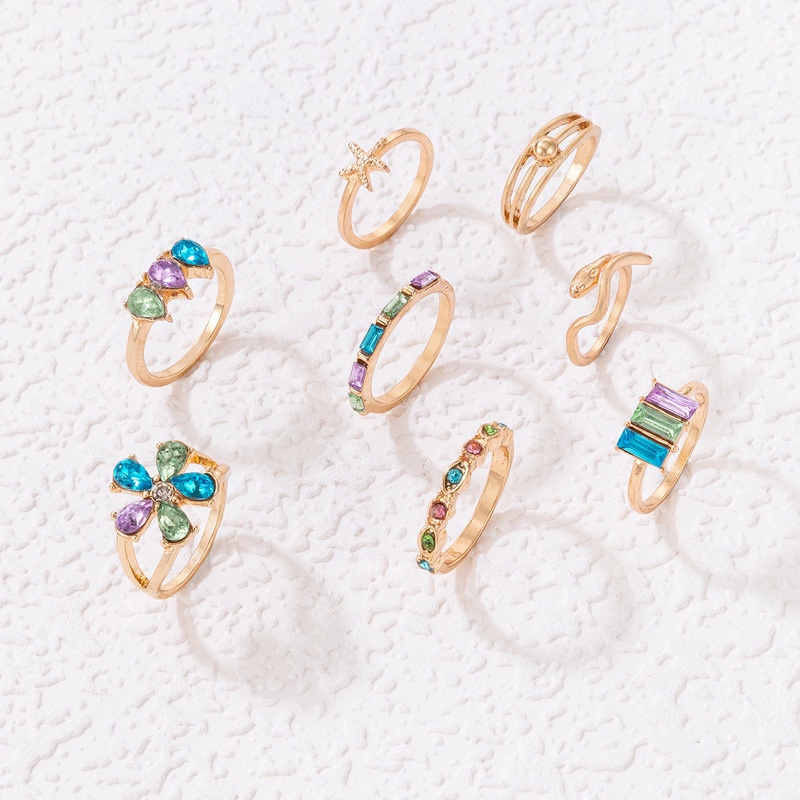 Bộ 8 Nhẫn Mạ Vàng 18k Đính Đá Nhiều Màu Sắc Thời Trang Cho Nữ