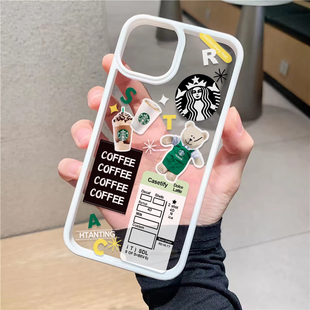 Ốp Điện Thoại Nhựa Acrylic Cứng Trong Suốt In Hình Gấu Và Cà Phê Cho iphone 14promax 11 13 12 7Plus 8 X XS Max