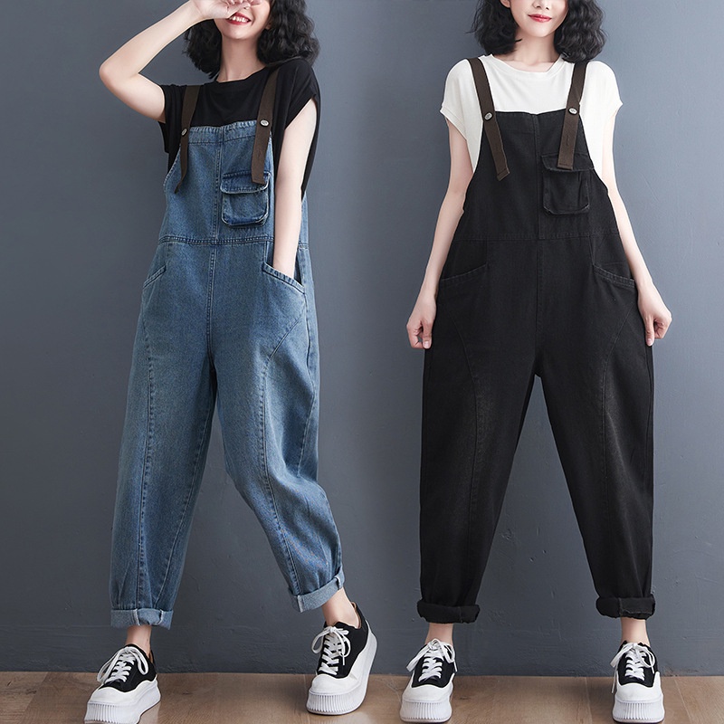 Quần Yếm Denim Dáng Rộng Phong Cách Cao Bồi Hàn Quốc Mới 2023