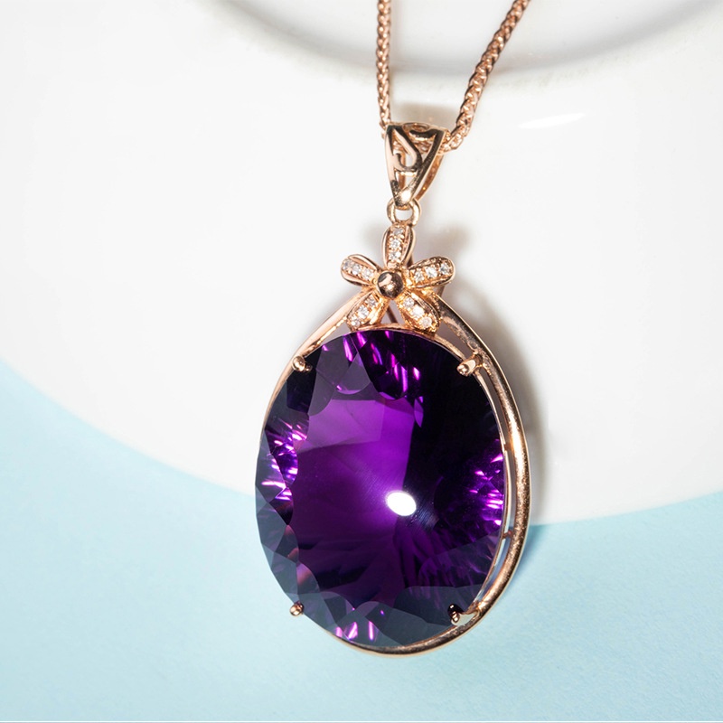 ♥Bộ Dây Chuyền + Nhẫn + Bông Tai Hình Oval Đính Đá Thạch Anh Tím Sang Trọng