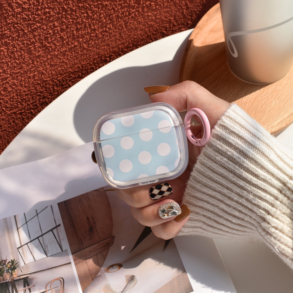 Vỏ Bảo Vệ Hộp Sạc Tai Nghe AirPods3 AirPodsPro2gen 2023 Bằng TPU Họa Tiết Chấm Bi Màu Xanh Dương