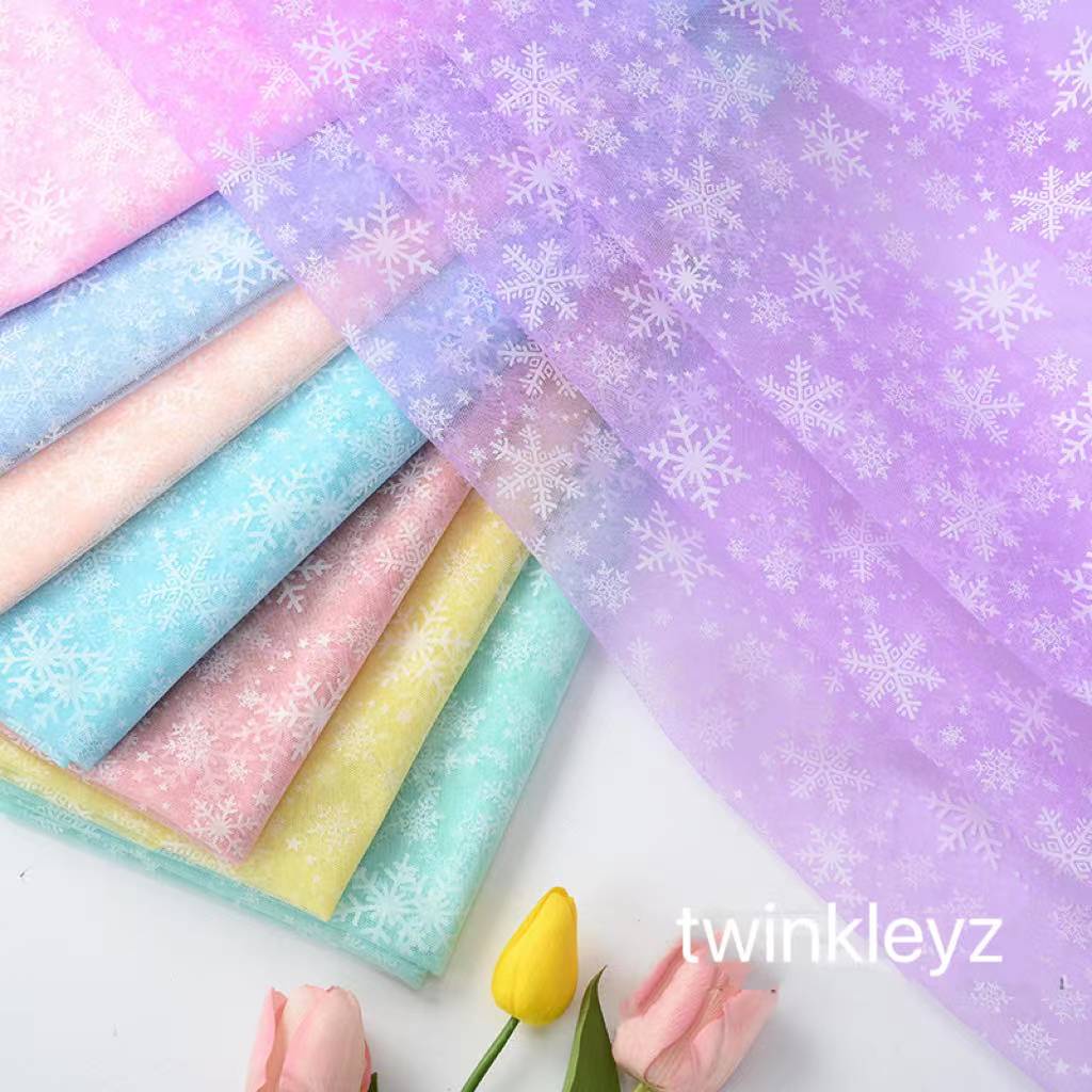 Vải Lưới In Hình Hoa Tuyết Dùng May Đầm Công Chúa Elsa DIY