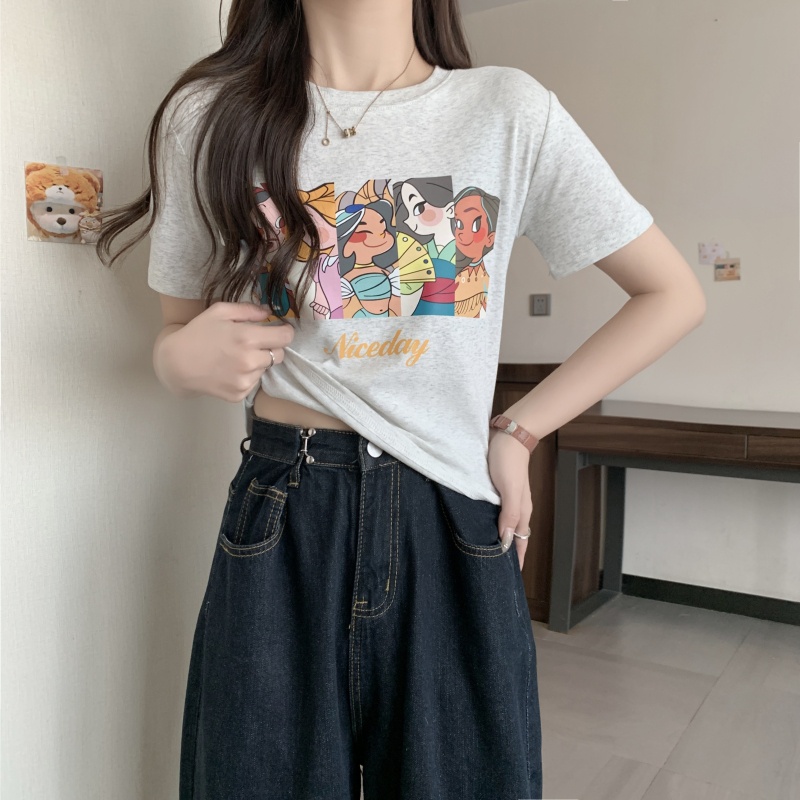 SUXI Áo thun ngắn tay cổ tròn dáng rộng thời trang hàn quốc dành cho nữ