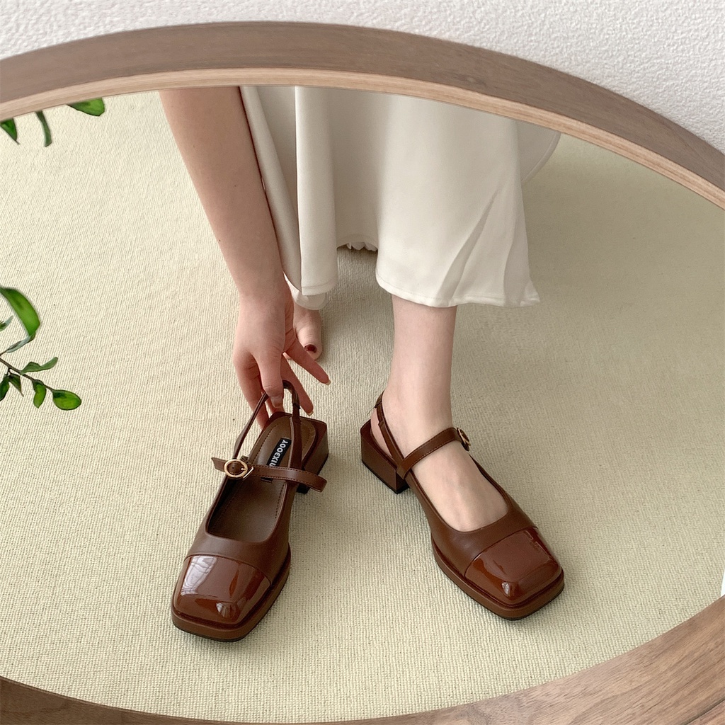 Giày Sandal Gót Dày Mũi Vuông Thời Trang Dành Cho Nữ