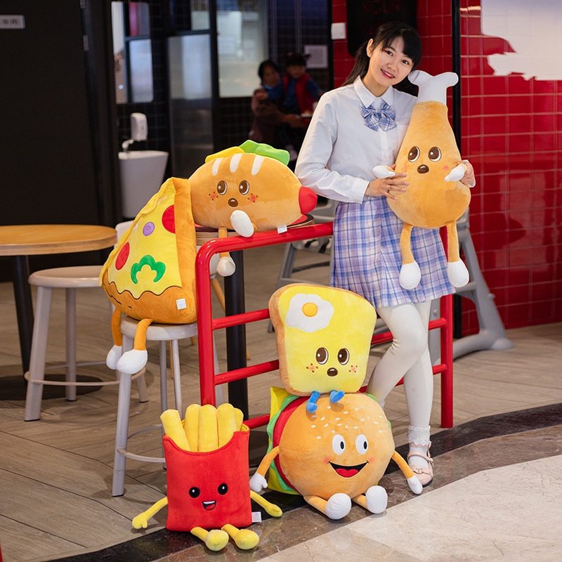 Gối Nhồi Bông Đồ Chơi Hình Hamburger Khoai Tây Chiên Bắp Rang Bơ / Bánh Pizza Hoạt Hình Dễ Thương