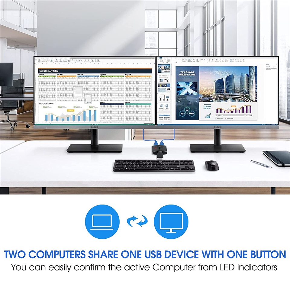 Công Tắc Chuyển Đổi USB 3.0 KVM 5Gbps 2 Trong 1 USB 3.0 Hai Chiều Cho Máy in / Bàn Phím / Chuột