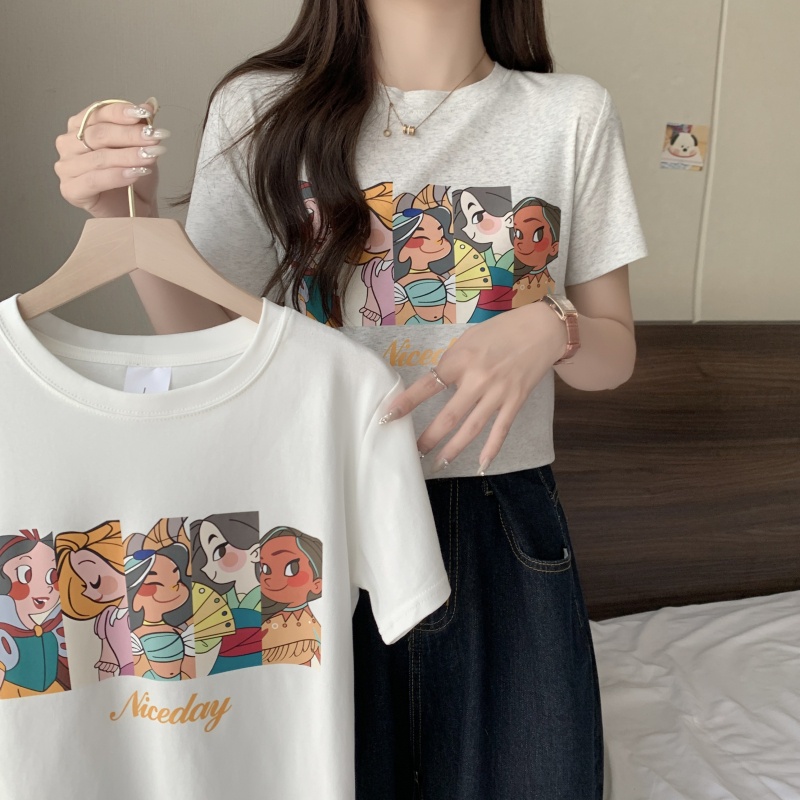 SUXI Áo thun ngắn tay cổ tròn dáng rộng thời trang hàn quốc dành cho nữ