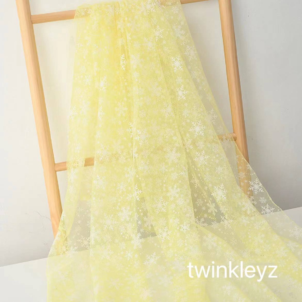 Vải Lưới In Hình Hoa Tuyết Dùng May Đầm Công Chúa Elsa DIY