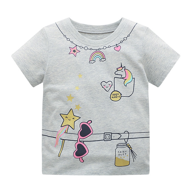 Áo Thun Cotton Tay Ngắn In Họa Tiết Hoạt Hình Phong Cách Âu Mỹ Thời Trang Mùa Hè Cho Bé Gái