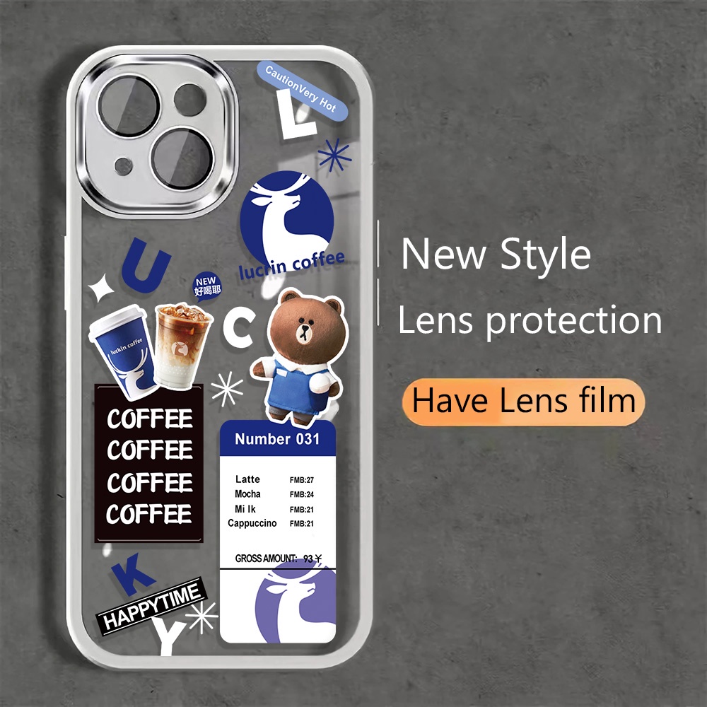 Miếng Dán Bảo Vệ lens Camera Bằng Kim Loại Họa Tiết Gấu Và Cà Phê Cho iphone 14promax 11 13 12 7Plus X XS Max 7 8