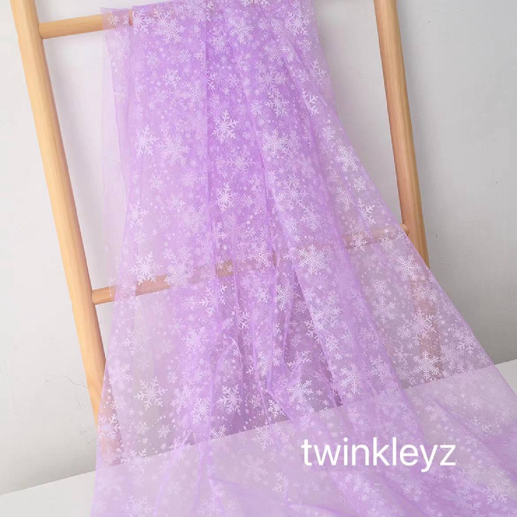 Vải Lưới In Hình Hoa Tuyết Dùng May Đầm Công Chúa Elsa DIY