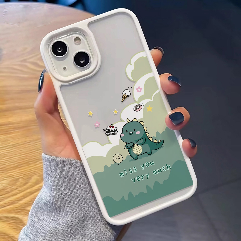 Ốp Điện Thoại Nhựa Acrylic Cứng Trong Suốt Hình Khủng Long Màu Xanh Lá Cho iphone 14promax 11 13 12 7Plus 8 X XS Max