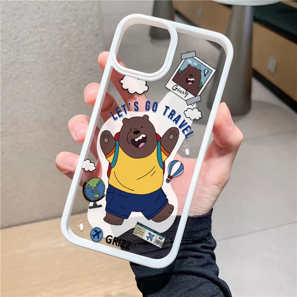 Ốp Điện Thoại Nhựa Acrylic Cứng Trong Suốt In Hình Gấu Trắng Hoạt Hình Cho iphone 14promax 11 13 12 7Plus 8 X XS Max