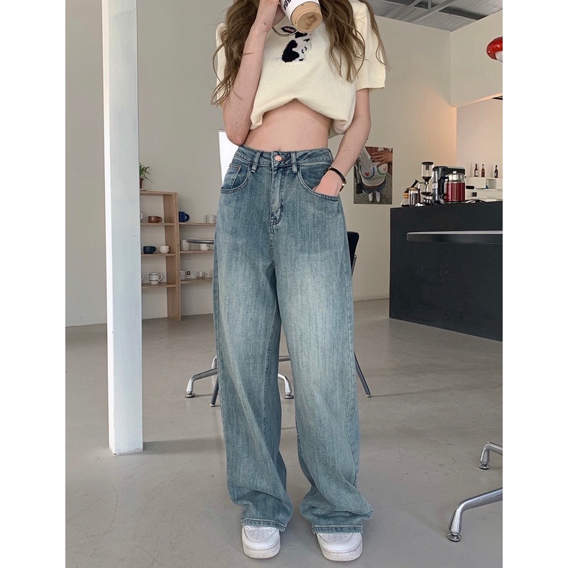【JMWOMEN】Quần Denim Ống Rộng Harlan Phong Cách Retro Hoài Niệm Siêu Rộng