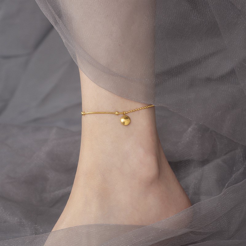 Lắc Chân Inox Mạ Vàng 18K Đính Hạt Đậu May Mắn