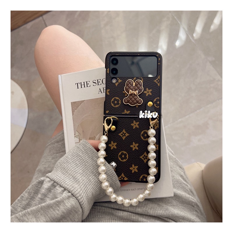 Ốp lưng Samsung Galaxy Z Flip 4 Z Flip 3 Ốp lưng gập Zflip4 Zflip3 5G có vòng đeo tay hình gấu dễ thương