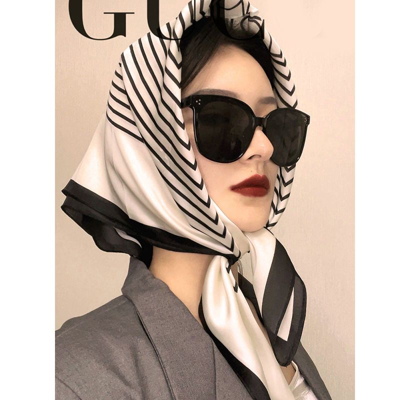 Khăn Choàng Cổ Lụa Kẻ Sọc Thời Trang Xuân Thu Phong Cách Hàn Quốc Cho Nữ
