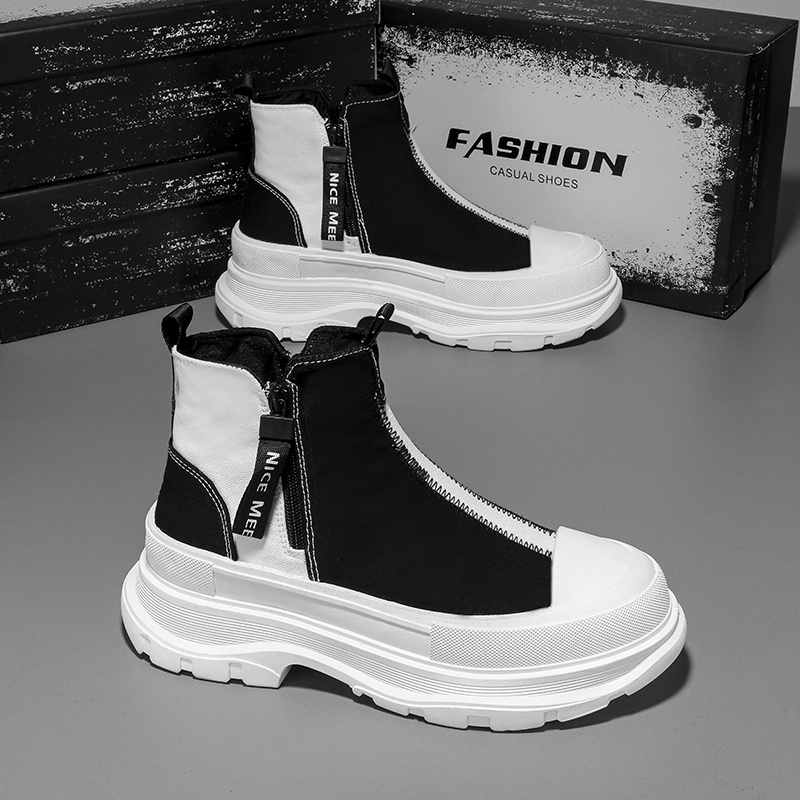 Giày Thể Thao Canvas Cổ Cao Phối Khóa Kéo Thoáng Khí Thời Trang Mùa Thu Cho Nam Size 39-44