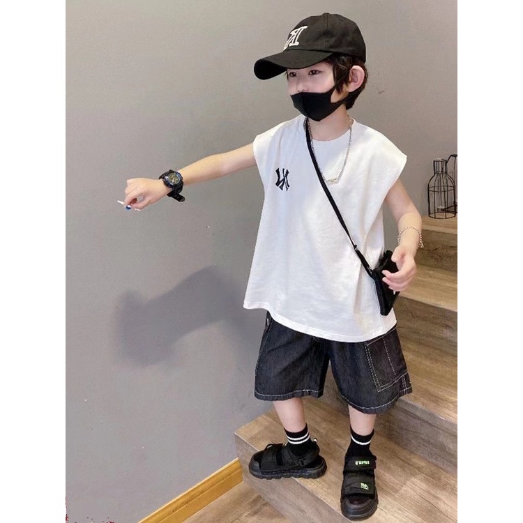 Áo Thun Sát Nách Rộng In Chữ Thời Trang Cho Bé 100% cotton Form 90-150cm