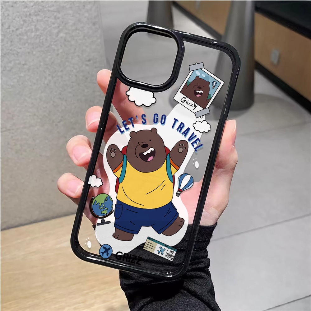 Ốp Điện Thoại Nhựa Acrylic Cứng Trong Suốt In Hình Gấu Trắng Hoạt Hình Cho iphone 14promax 11 13 12 7Plus 8 X XS Max