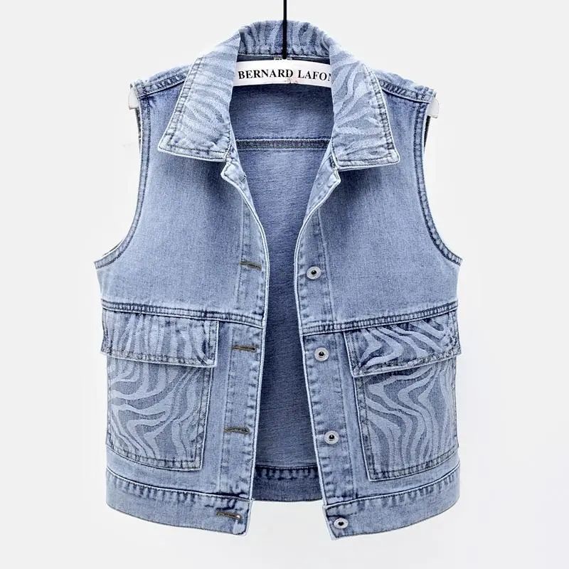 Áo Khoác Denim Không Tay Họa Tiết Kẻ Sọc Thời Trang Cổ Điển