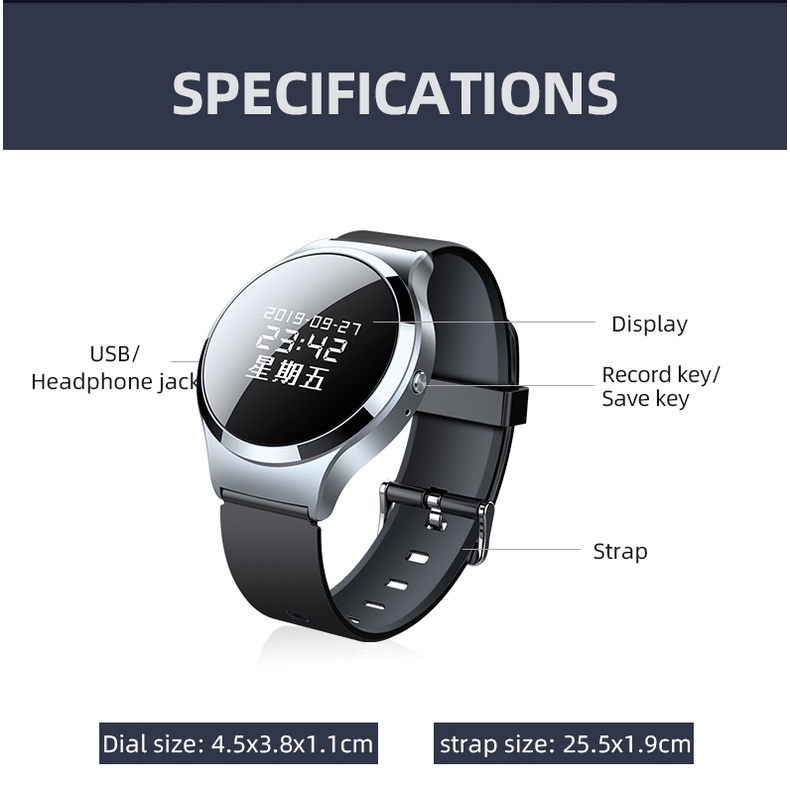 Đồng Hồ Thông Minh Ghi Âm Giọng Nói 3D Màn Hình HD Chống Tiếng Ồn