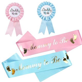 Phụ kiện trang trí tiệc tắm em bé Mummy to Be Sash Daddy to Be Badge