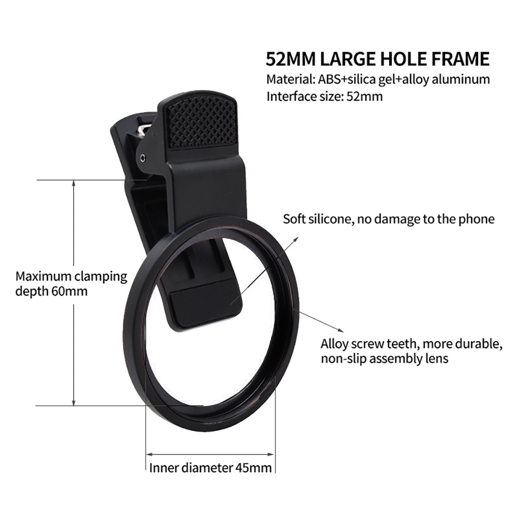 Vòng Kẹp Lens Điện Thoại 52mm Bằng Hợp Kim Nhôm