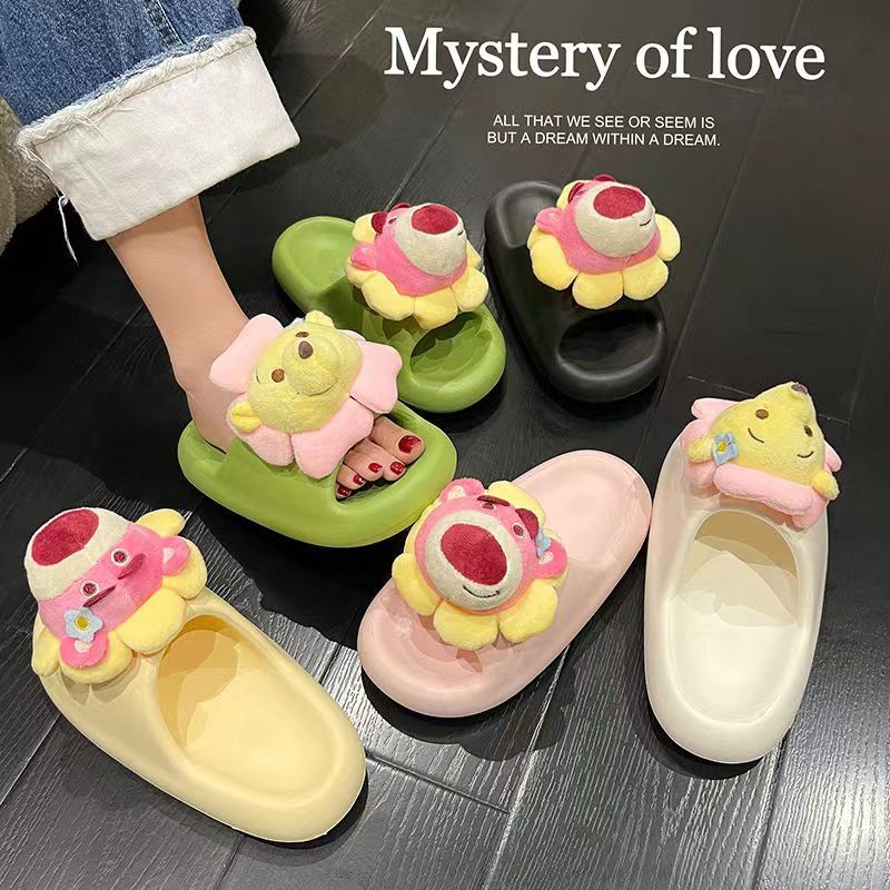 Dép gấu dâu dép bánh mì Dép lê dép quai ngang chống trượt đế dày nữ