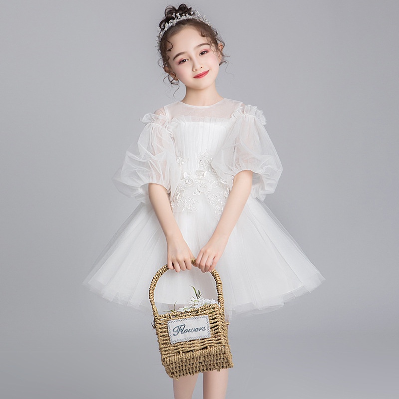 Hàng Mới Về Đầm Công Chúa Dự Tiệc Màu Trắng Phối Lông Mềm Mại Thời Trang Mùa Hè Cho Bé Gái